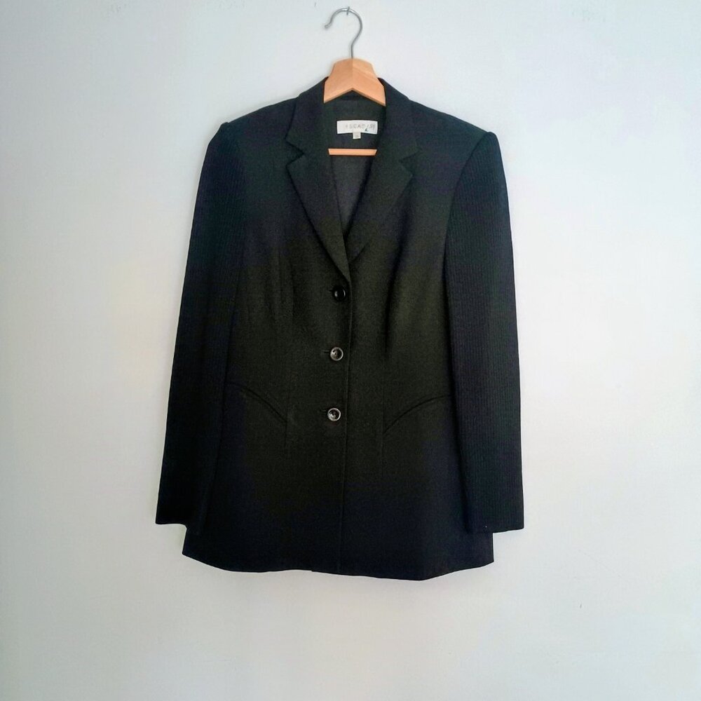 VINTAGE🌸 ESCADA Black Wool BlazerJacket Knit Sleeves Tailored